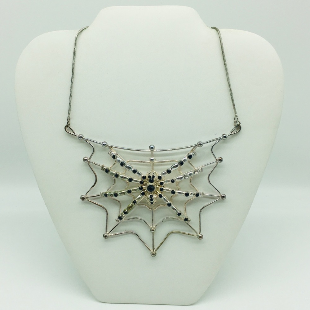 Large Spider 3D Silver Tone Statement Necklace